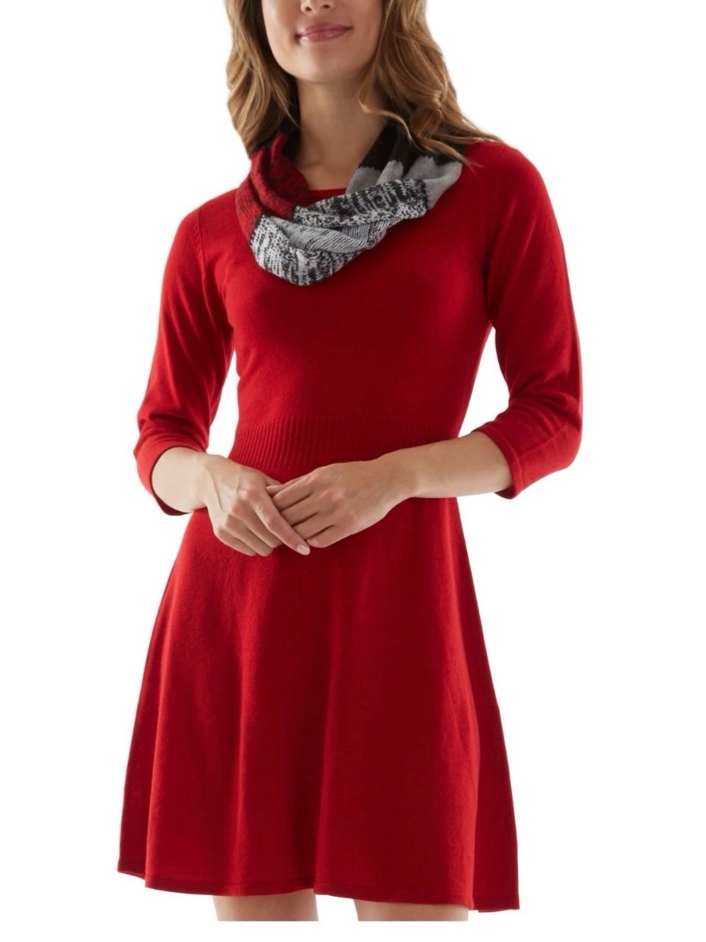New BCX Animal print Scarf & Flare Sweater Dress